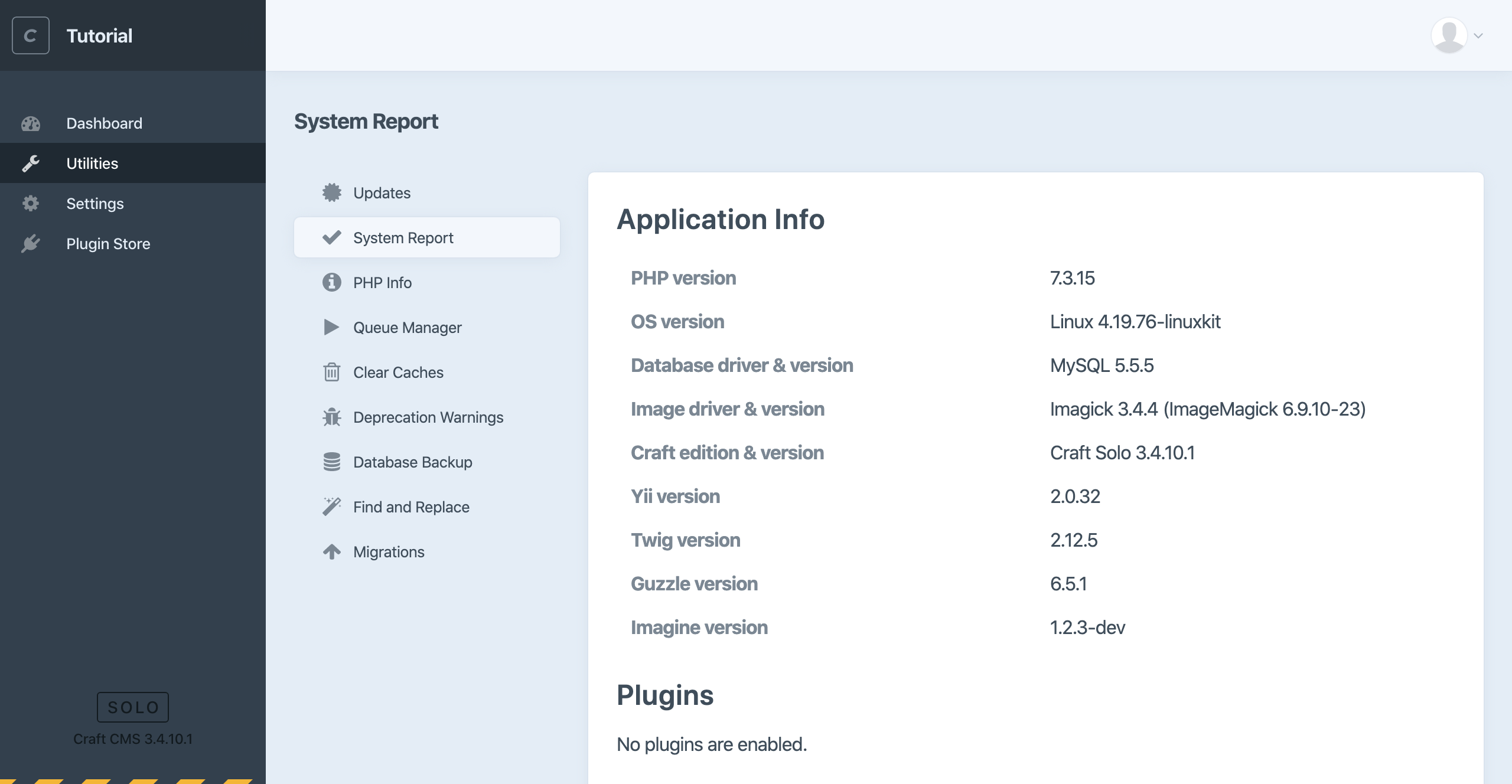 Screenshot of the Craft CMS utilities section